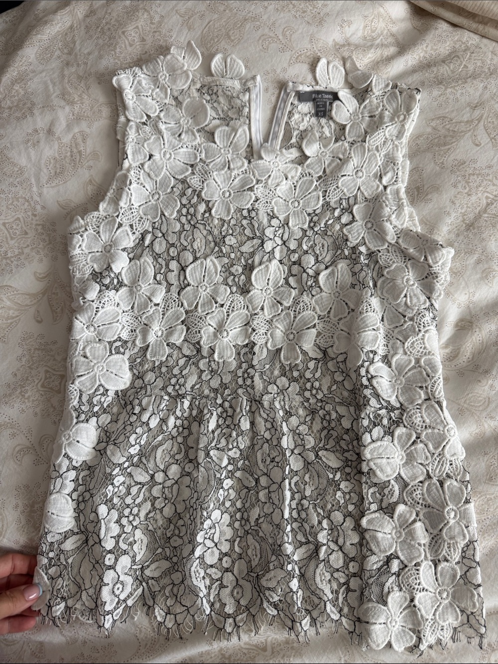 Blue Tassel White Floral Lace Sleeveless Girls' Dress